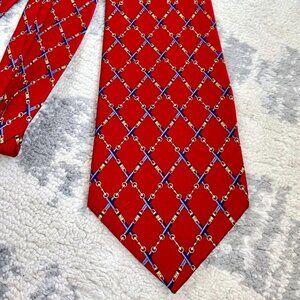 Giorgio Armani 100% Silk Vintage Red and Gold Horsebit Tie